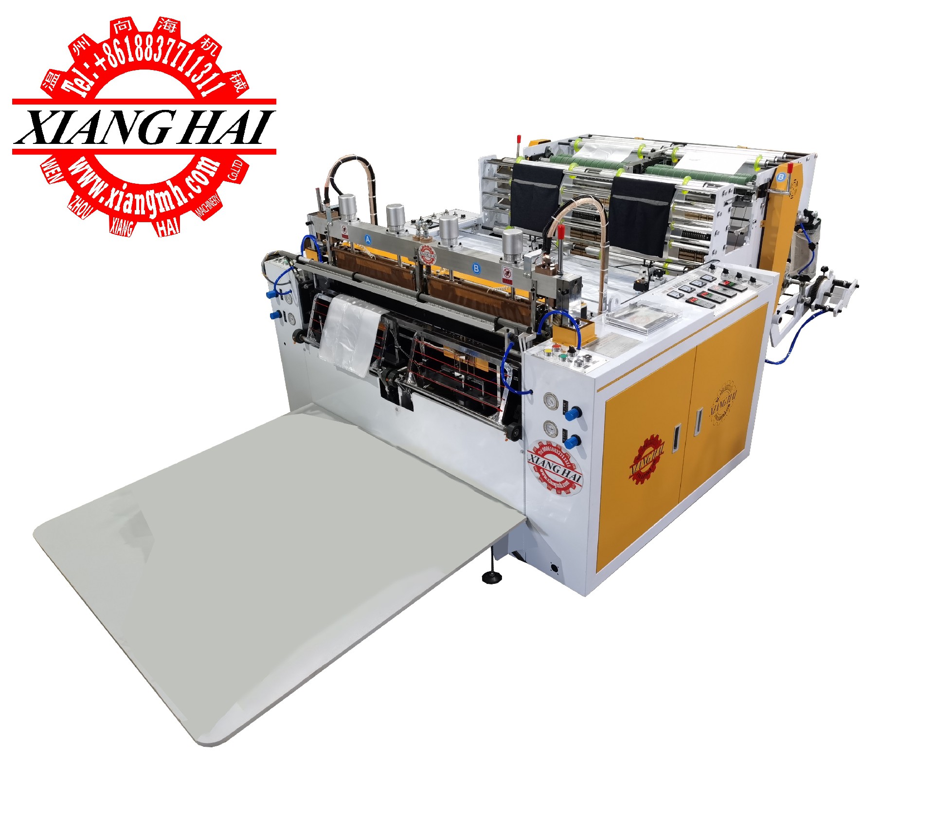 high speed double line hot cutting biodegradable T-shirt bag making machine